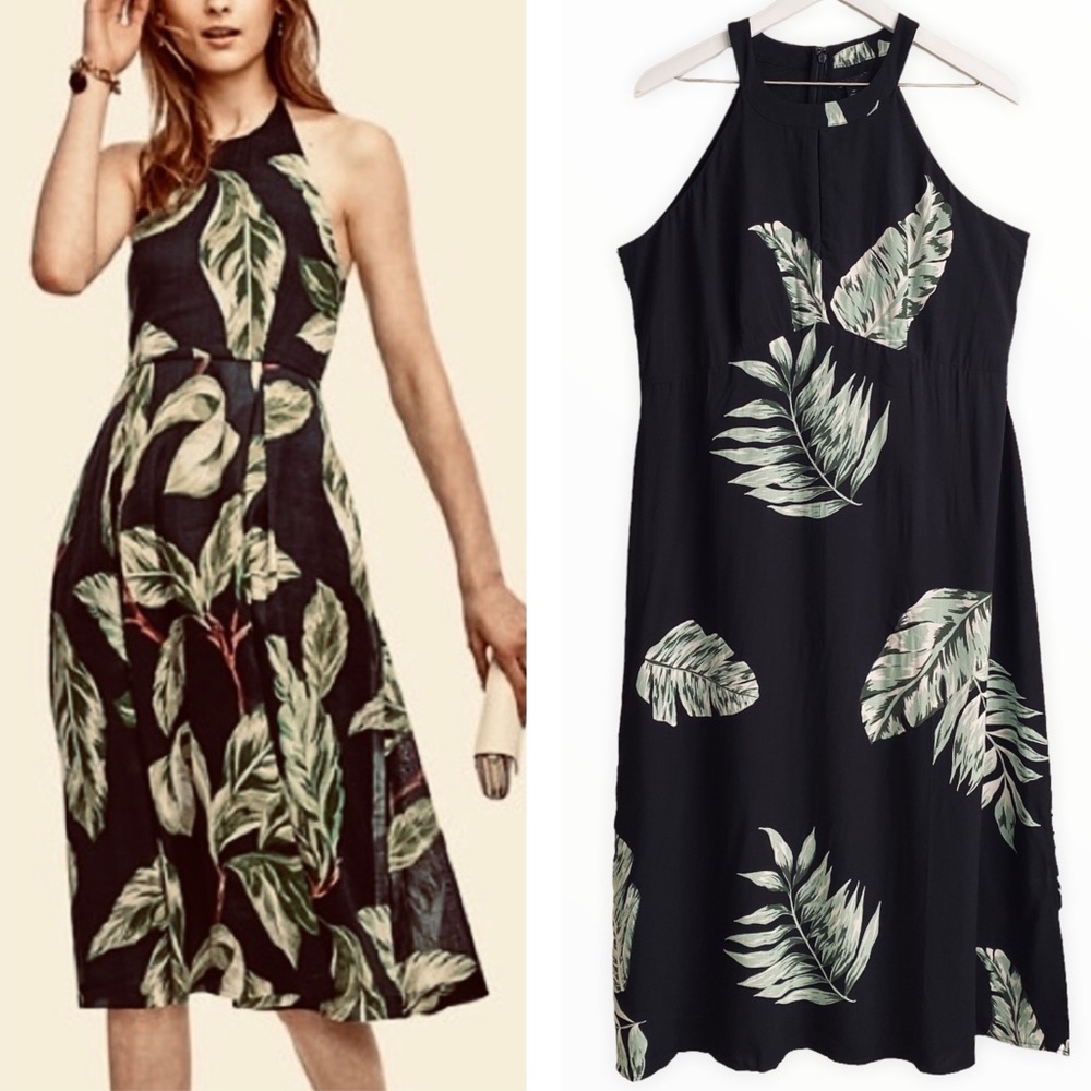Ann Taylor NEW 100% Rayon Flowy Halter Palm Leaf Midi Dress